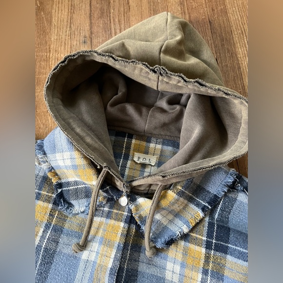 POL Cornflower Blue Plaid Shacket
With Grey Hoodie - Picture 2 of 7